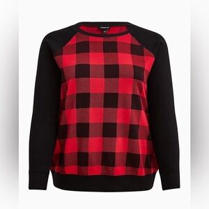 Torrid Cozy Fleece Red Plaid Raglan Sweatshirt Sz 4 or 26